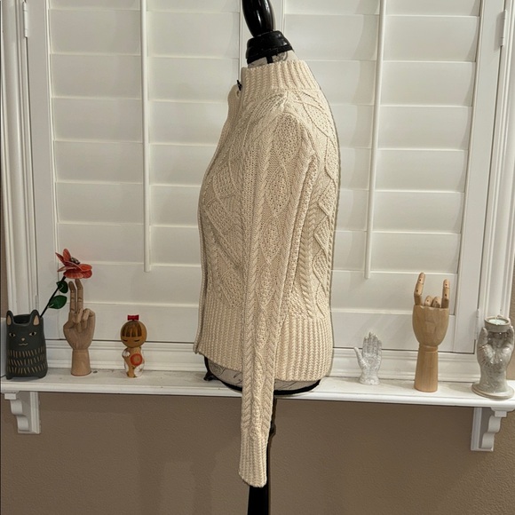 L.L. Bean Signature Cotton Fisherman Sweater Short Cardigan Beige - Picture 6 of 12